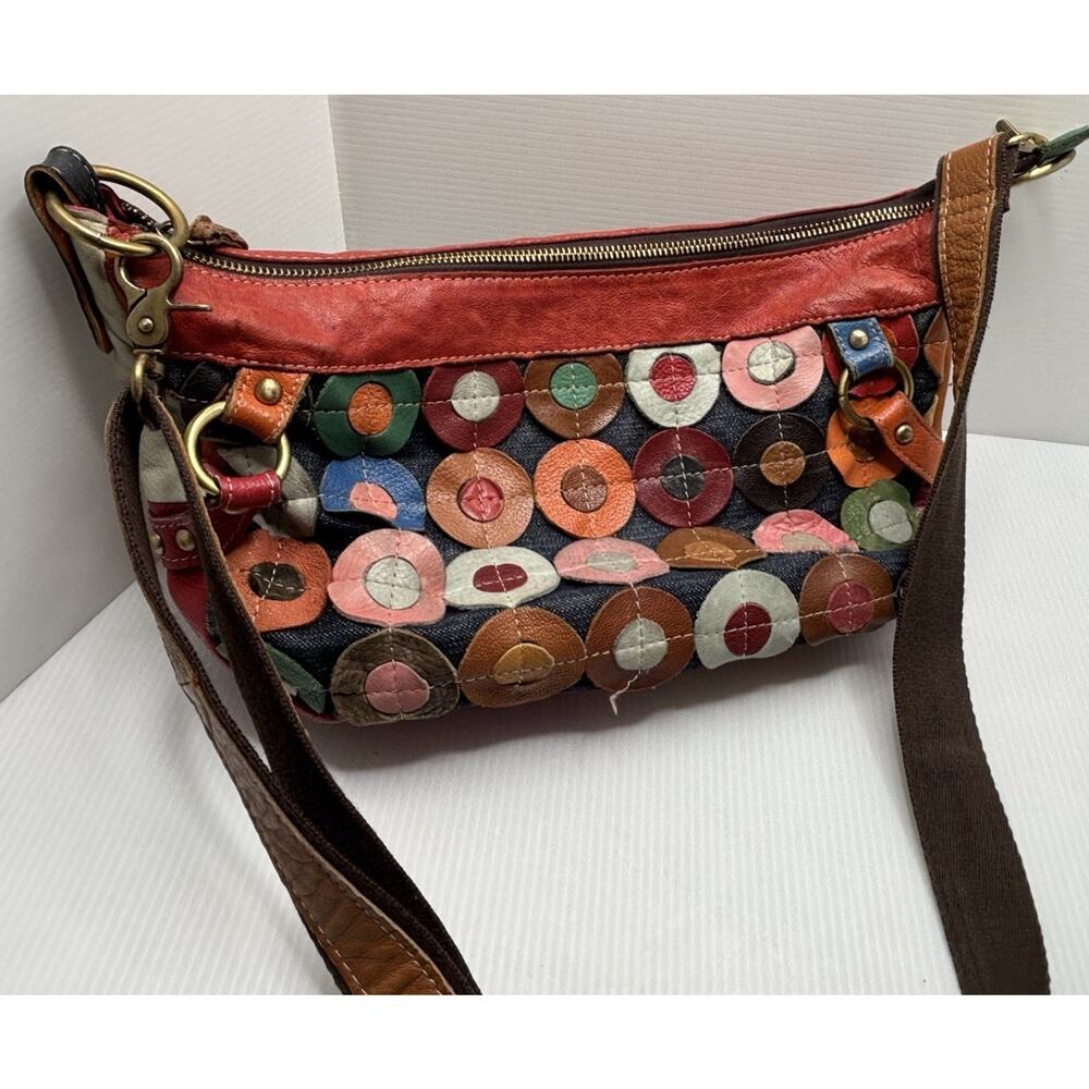 Unique Leather Patch Multicolor Boho Hippie Bag Purse 14” By 7.5” See Photos